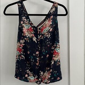 Mine Floral V-Neck Tank Top - Navy and Pink